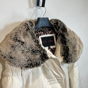 Betsey Johnson Winder Down Coat with Faux Fur, Lined Hood, and Belt